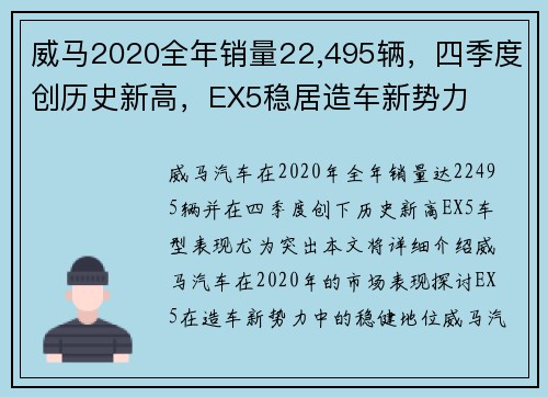 威马2020全年销量22,495辆，四季度创历史新高，EX5稳居造车新势力