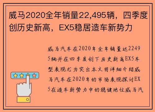 威马2020全年销量22,495辆，四季度创历史新高，EX5稳居造车新势力
