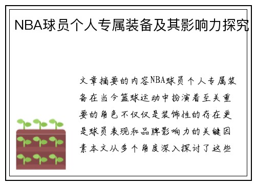NBA球员个人专属装备及其影响力探究